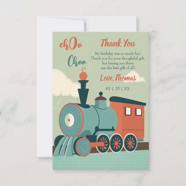 Customize Birthday Train Boy Train Ticket Birthday Thank You Card (Front)