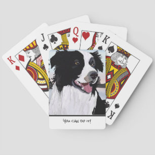 Customize Black and White Border Collie Smiling Playing Cards