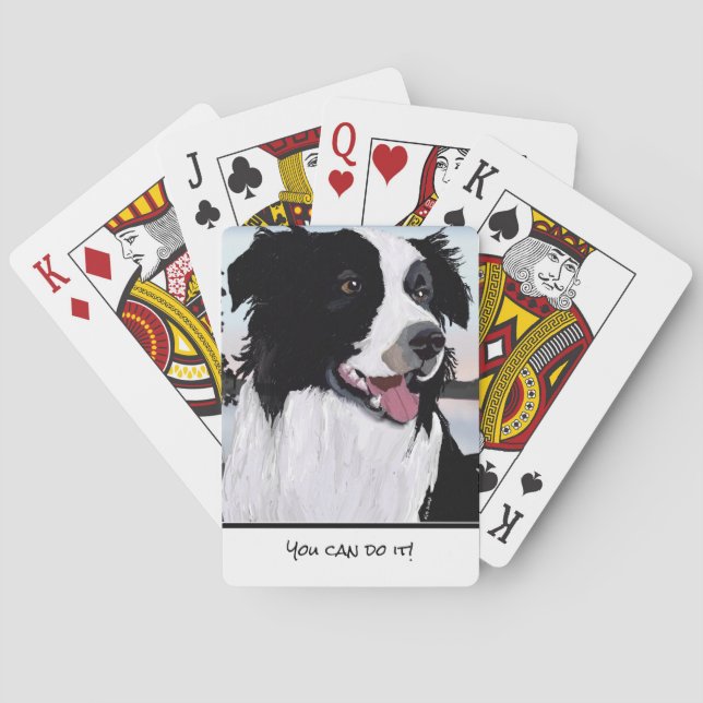 Customize Black and White Border Collie Smiling Playing Cards (Back)