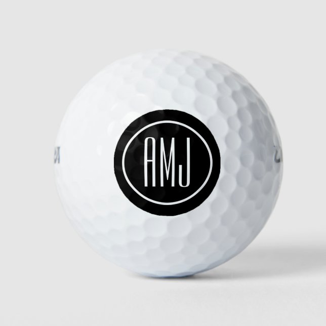 Customize black and white monogram golf balls (Front)
