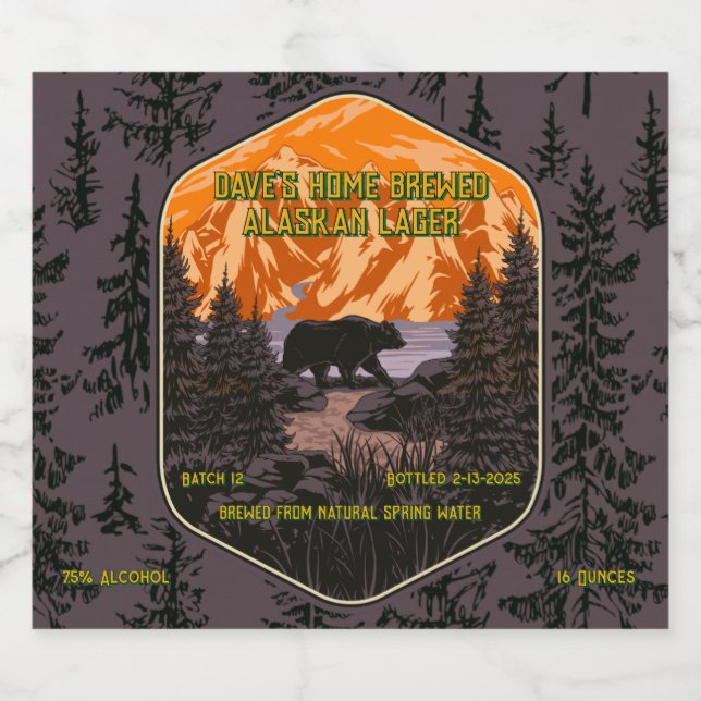 Customize Black Bear Nature Mountains  Beer Bottle Label (Single Label)