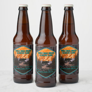 Customize Black Bear Nature Mountains Blue Beer Bottle Label