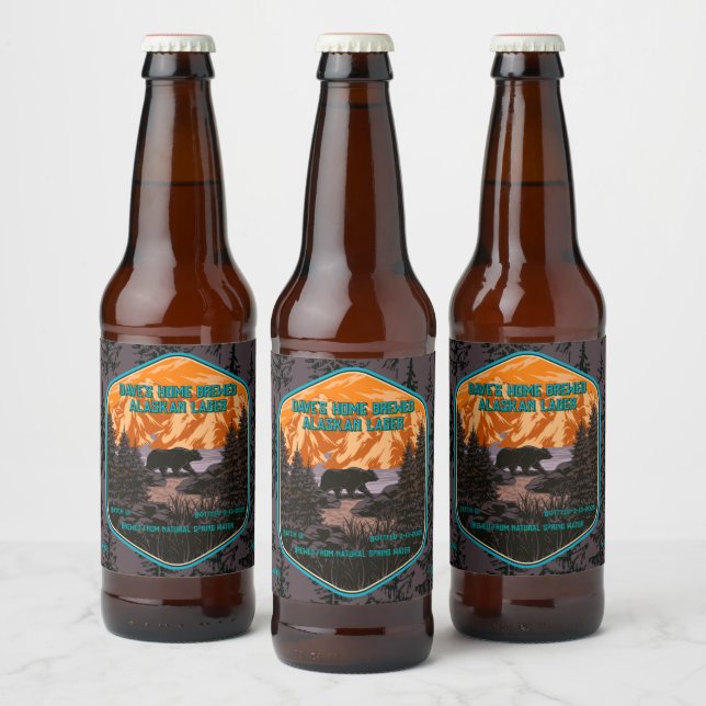 Customize Black Bear Nature Mountains Blue Beer Bottle Label (Bottles)