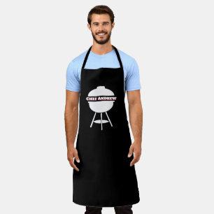 Customize Black Chef Name Monogram BBQ Grill Apron