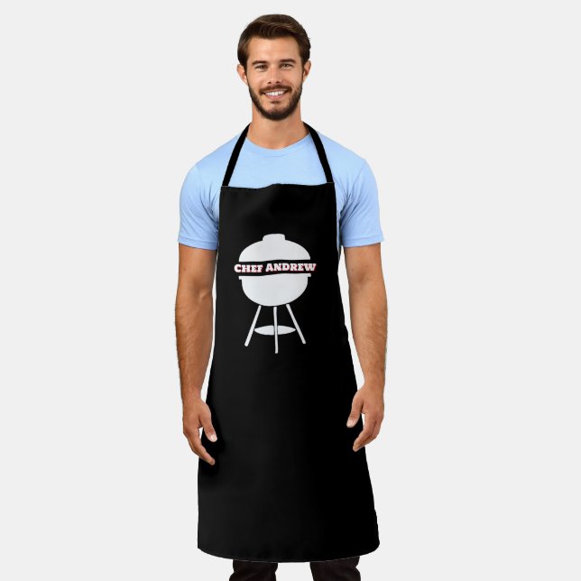 Customize Black Chef Name Monogram BBQ Grill Apron (Worn)