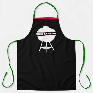 Customize Black Chef Name Monogram Grill Christmas Apron