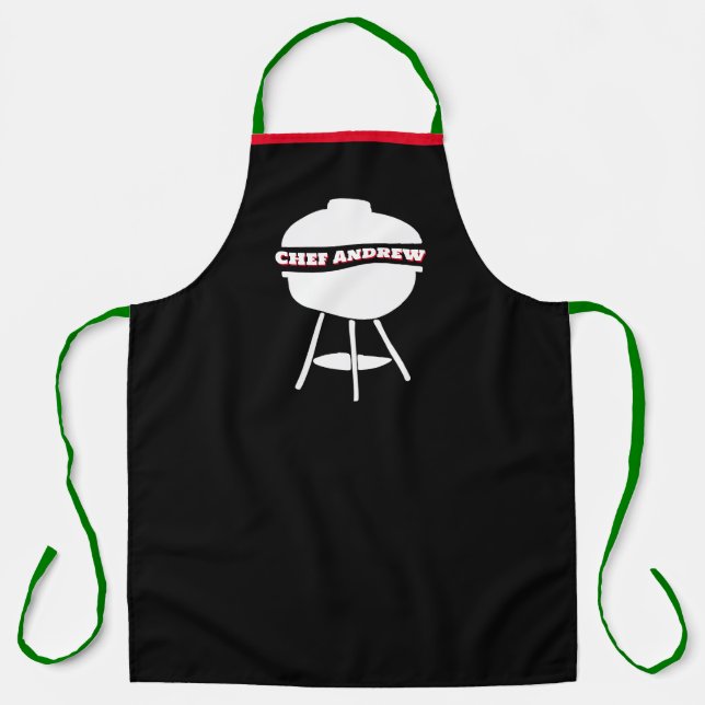 Customize Black Chef Name Monogram Grill Christmas Apron (Front)