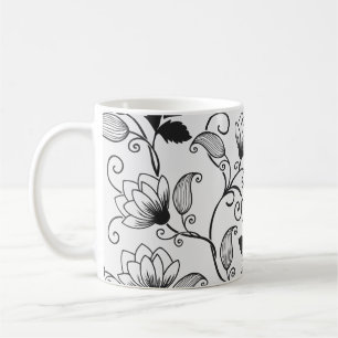 Customize Black Floral Pattern Coffee Mug
