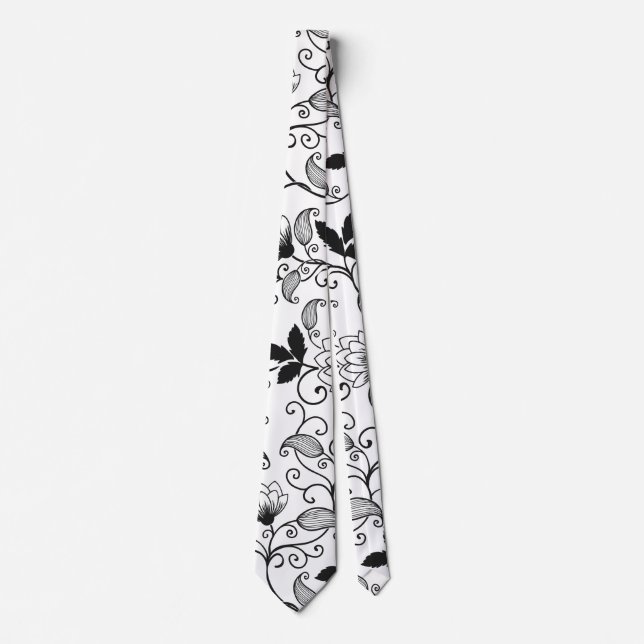 Customize Black Floral Pattern Tie (Front)