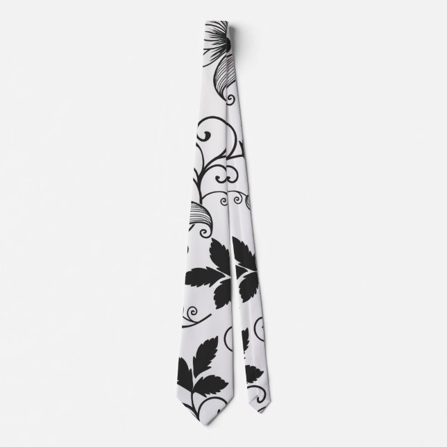 Customize Black Floral Pattern Tie (Front)