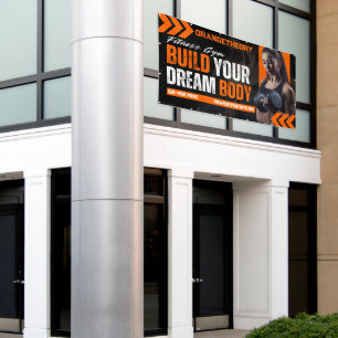 Customize Black Orange Grunge Gym Woman Model Banner
