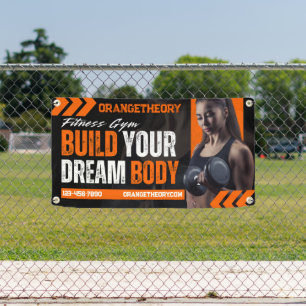 Customize Black Orange Grunge Gym Woman Model Banner