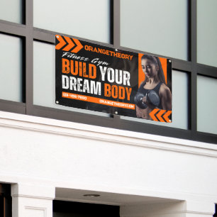 Customize Black Orange Grunge Gym Woman Model Banner