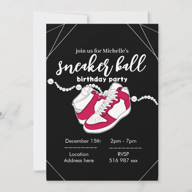 Customize black  sneaker ball invitation template (Front)
