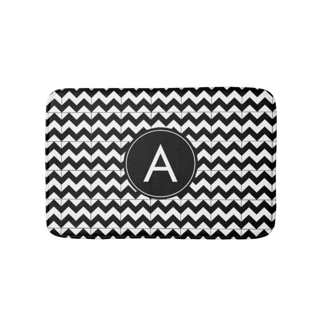 Customize Black White Chevron Pattern Bath Mat (Front)