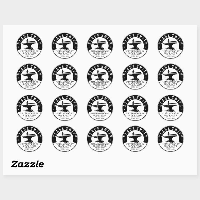 Customize Blacksmith Black Anvil Metal Works Classic Round Sticker (Sheet)