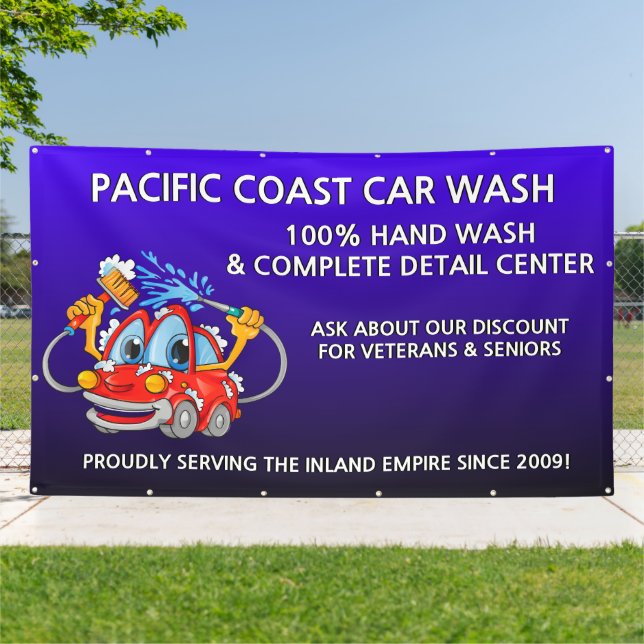 Customize Blue Car Wash Comical Toon Car Large Banner (Outside)