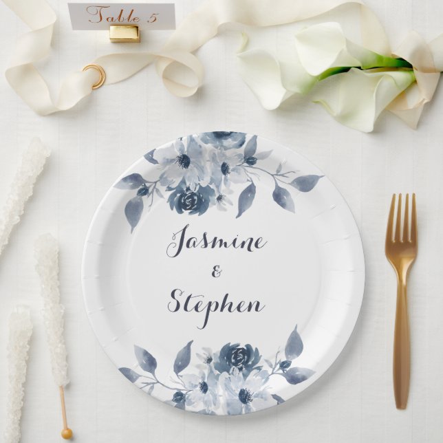 Customize Blue Floral Plates (Wedding)