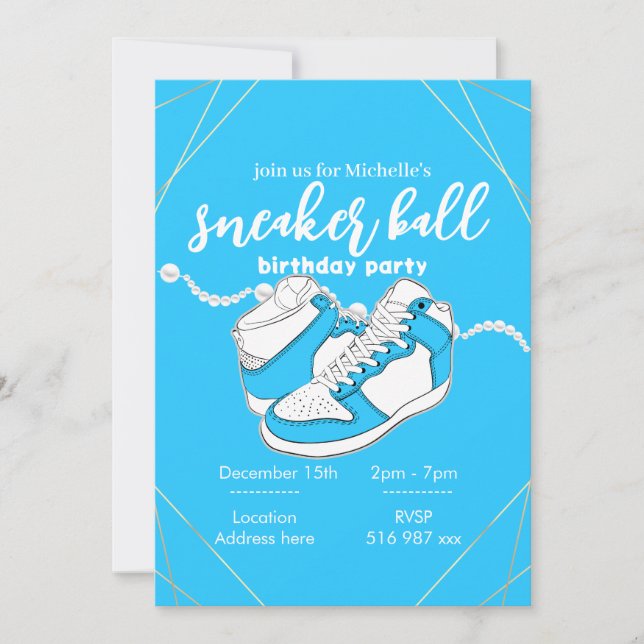 Customize blue sneaker ball invitation template (Front)