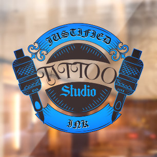 Customize Blue Tattoo Shop Business Front Window Cling