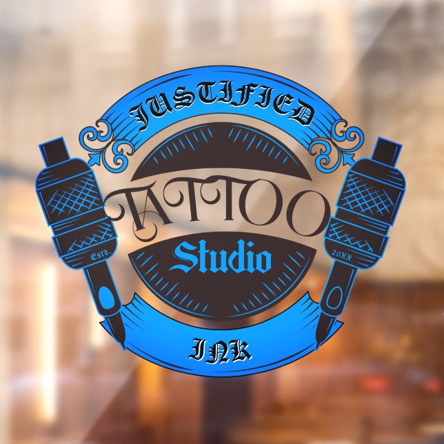 Customize Blue Tattoo Shop Business Front   Window Cling (Sheet 2)