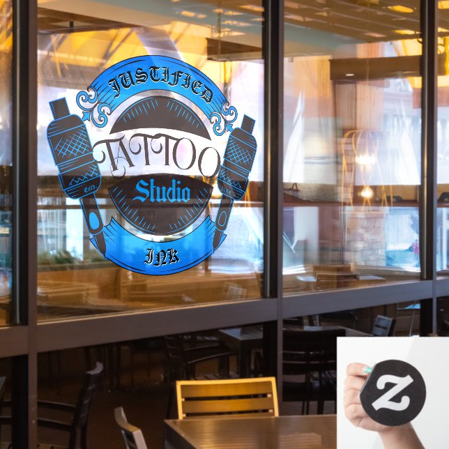 Customize Blue Tattoo Shop Business Front  Window Cling (Restaurant Window)