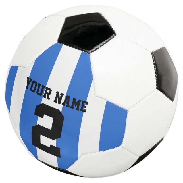 Customize, blue & white football / soccer stripes: soccer ball (Three Quarter)