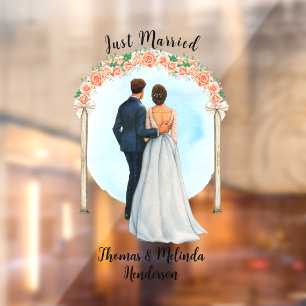 Customize Bride Groom Alter Roses Just Married Car Window Cling