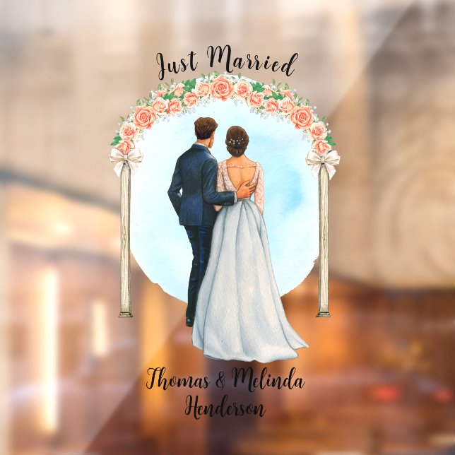 Customize Bride Groom Alter Roses Just Married Car Window Cling (Sheet 2)