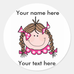 Customize Brunette Girl Braids Classic Round Sticker