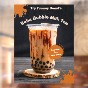 Customize Bubble Boba Tea Doughnut Shop Promo Window Cling