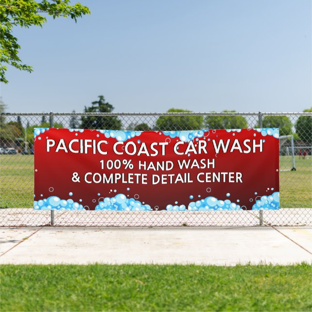 Customize Bubbly Red Car Wash Business  Banner (Insitu)