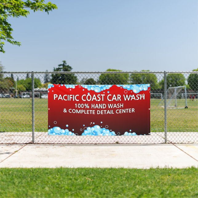 Customize Bubbly Red Car Wash Business  Banner (Insitu)