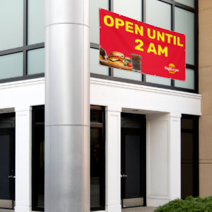 Customize Burger Restaurant  Logo Open Until 2AM  Banner