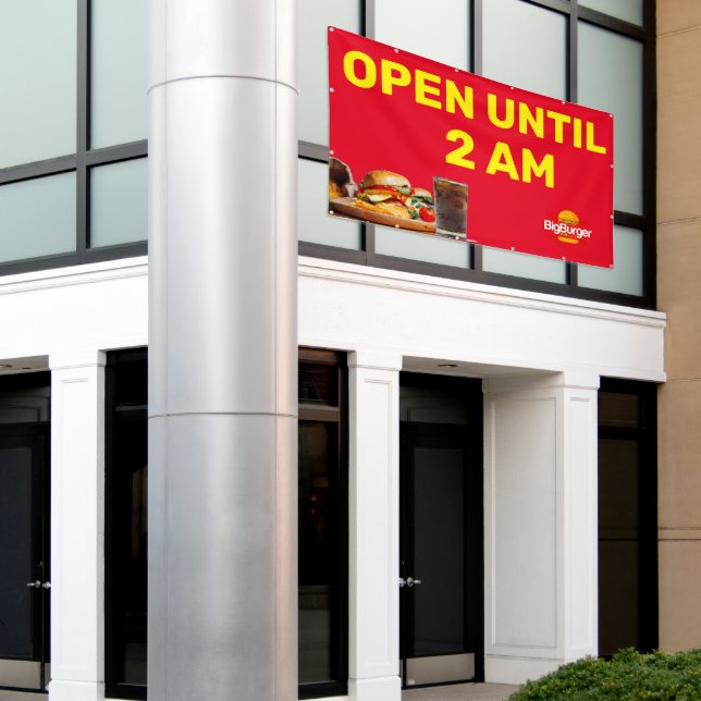 Customize Burger Restaurant  Logo Open Until 2AM  Banner (Outside Building)