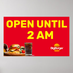 Customize Burger Restaurant  Logo Open Until 2AM Poster