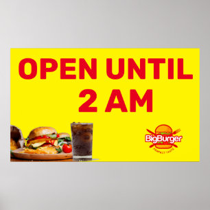 Customize Burger Restaurant  Logo Open Until 2AM Poster