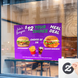Customize Burger Restaurant Meal Deal Promo  Window Cling