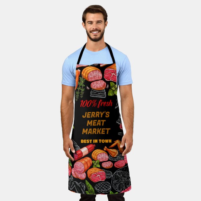Customize Butcher Shop Business Meat Cuts Apron (Worn)