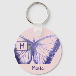 Customize by Name Butterfly Button Keychain