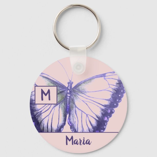 Customize by Name Butterfly Button Keychain (Front)