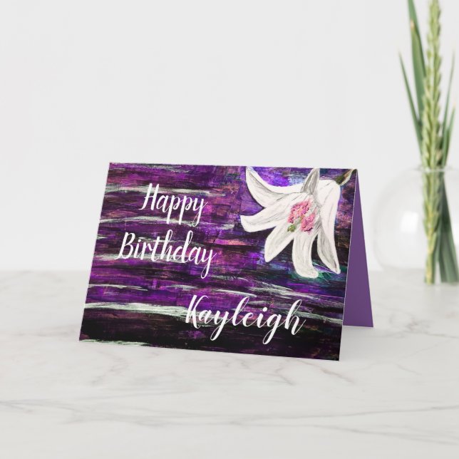 Customize by Name Happy Birthday Flower Design Card (Front)