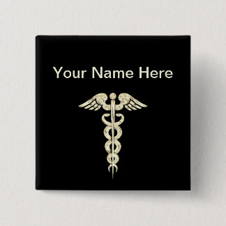 Customize - Caduceus Medical Symbol Snake Staff 2 Inch Square Button