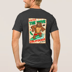 Customize California Surfing Bear Catch The Wave Tri-Blend Shirt