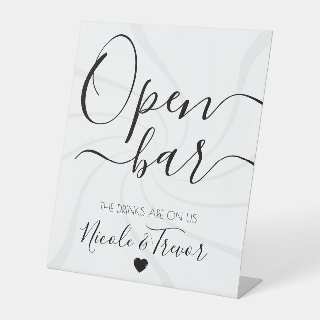 Customize: Calligraphy Heart Retro Open Bar Pedestal Sign (Front)