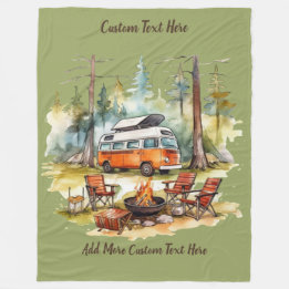 Customize Camper Van Parked In The Woods Camping Fleece Blanket