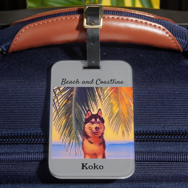 Customize canine on the beach Luggage tag (Front Insitu 2)