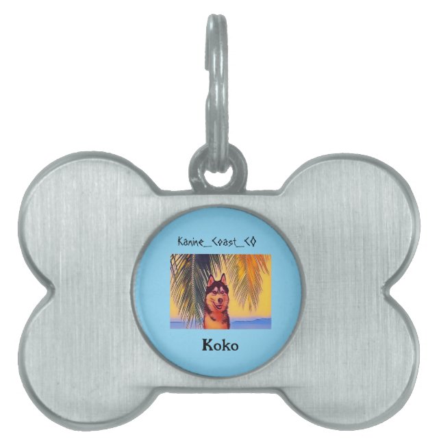Customize canine on the beach pet  ID tag (Front)