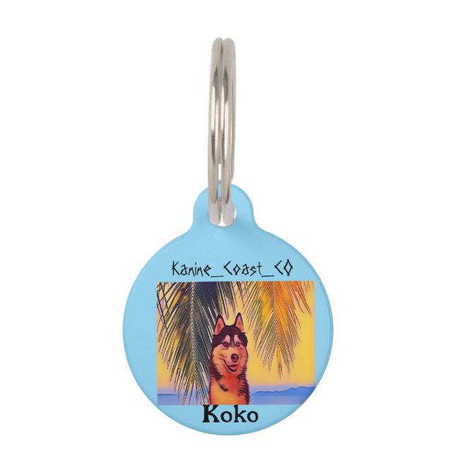 Customize canine on the beach pet  tag (Front)