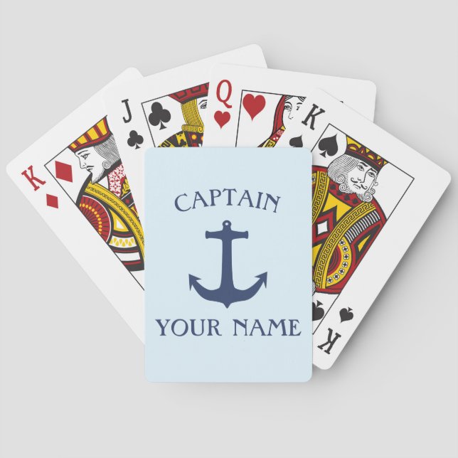 Customize captain name with navy anchor playing cards (Back)